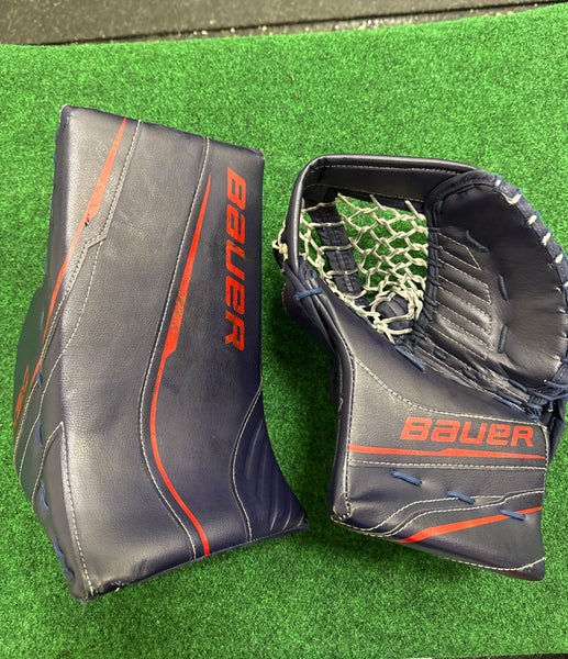 Navy Blue & Red Junior Bauer GSX Goalie Glove & Blocker Set Regular (Used)