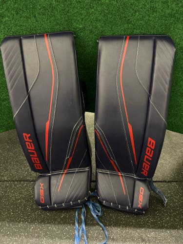 Navy Blue & Red Bauer GSX (2023 Model) Goalie Leg Pads (Used) | Junior Small (26+)
