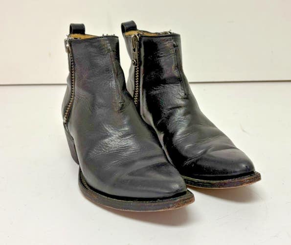 Frye Sacha Moto Shorty Black Leather Side Zip Ankle Boots US Women's 8 GREAT