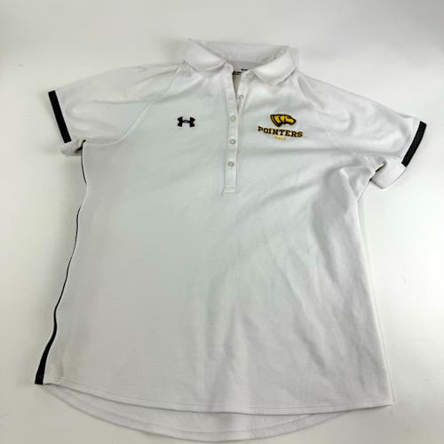 Used White Womens Under Armour UWSP Pointers Golf Polo | Womens L | E302