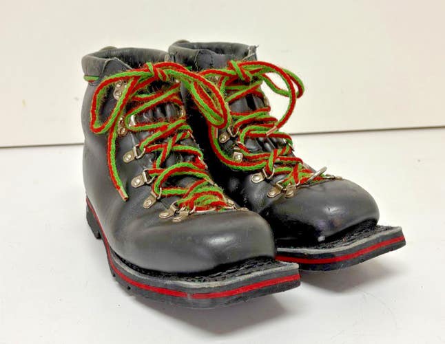 Vintage Alfa Sombre Black Leather 3-Pin 75mm XC/Telemark Ski Boots US Men's 9