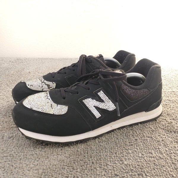 New Balance 574 Big Kids Shoes Girls size 7 Shoes Black Silver Rhinestone Low