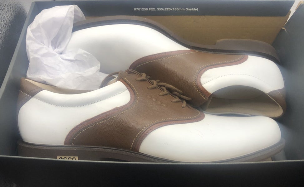 NEW! ECCO Tour Hybrid Saddle Spikeless Golf Shoe Mens 12-12.5 EU 46 White/Brown