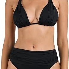 La Blanca Halter Triangle Swim Bikini Top Womens 6 Black Stretch Swimwear TLW704