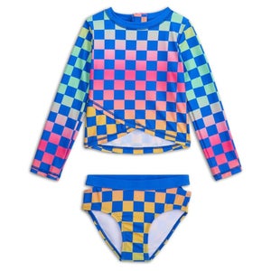 Appaman Oceana Rash Guard Set Kids 6 Blue Checkerboard Stretch Swimwear TLW677