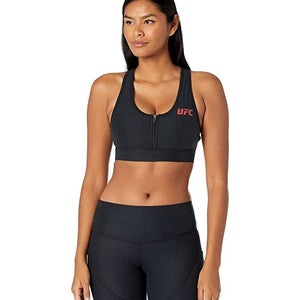 UFC Core Zip Front Sports Bra Women 8 Black Stretch Racerback Performance TLW701
