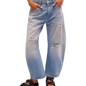 Free People Good Luck Crop Jeans Womens 27 Blue Denim High Rise Wide Leg TLW650