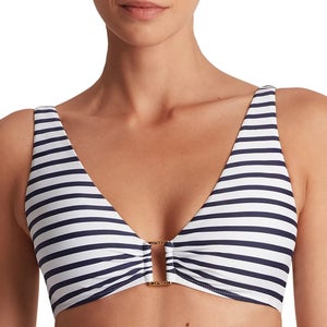 Lauren Ralph Lauren Bikini Top Women's 8 Luxe Striped Hardware V-Neck TLW658