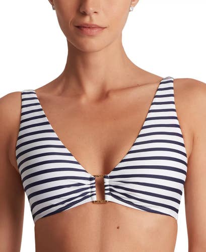 Lauren Ralph Lauren Bikini Top Women's 8 Luxe Striped Hardware V-Neck TLW658