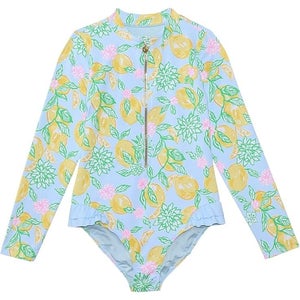 Lilly Pulitzer Denning Rashguard UPF 50+ One Piece Kids 6 Blue Swimwear TLW678