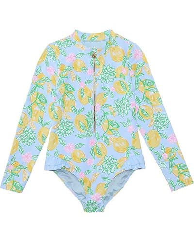 Lilly Pulitzer Denning Rashguard UPF 50+ One Piece Kids 6 Blue Swimwear TLW678