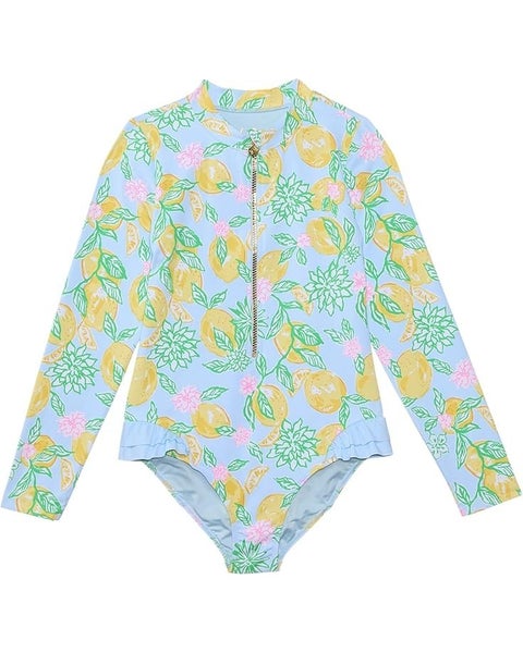 Lilly Pulitzer Denning Rashguard UPF 50+ One Piece Kids 6 Blue Swimwear TLW678