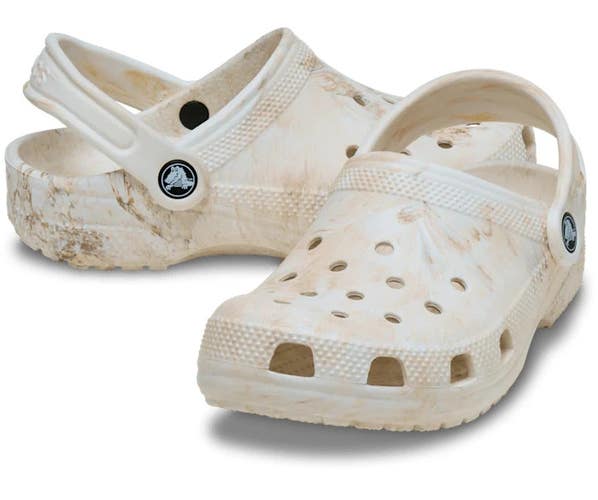 Crocs Classic Watercolor Marbled Clog Kids 4 Bone Swirl Slip On Shoes TLW696