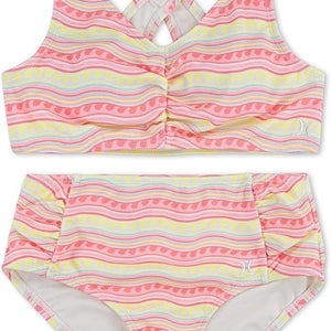 Hurley 2-Piece Bikini Sets Kids 10 Pink Flamingo High Waisted Swimwear TLW665