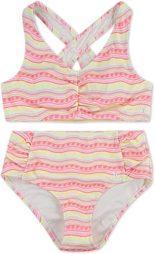 Hurley 2-Piece Bikini Sets Kids 10 Pink Flamingo High Waisted Swimwear TLW665