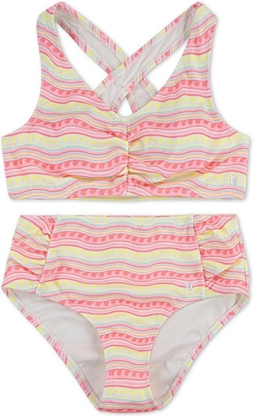 Hurley 2-Piece Bikini Sets Kids 10 Pink Flamingo High Waisted Swimwear TLW665