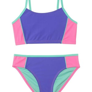 Under Armour Piping Bikini Set Girl's 12 Aero Pink Colorblock Swimwear TLW667