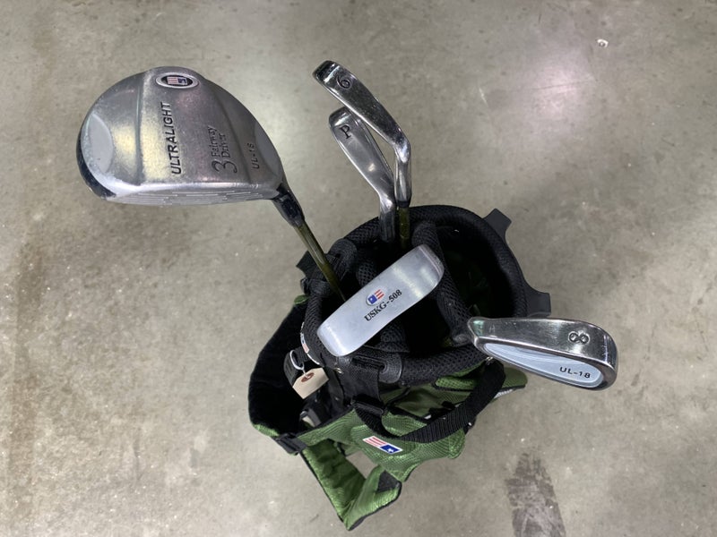 U.S. Kids UL-18 Green Club Set 3W 6 & 8 PW Putter 57-39 Junior LH +Bag - Dent