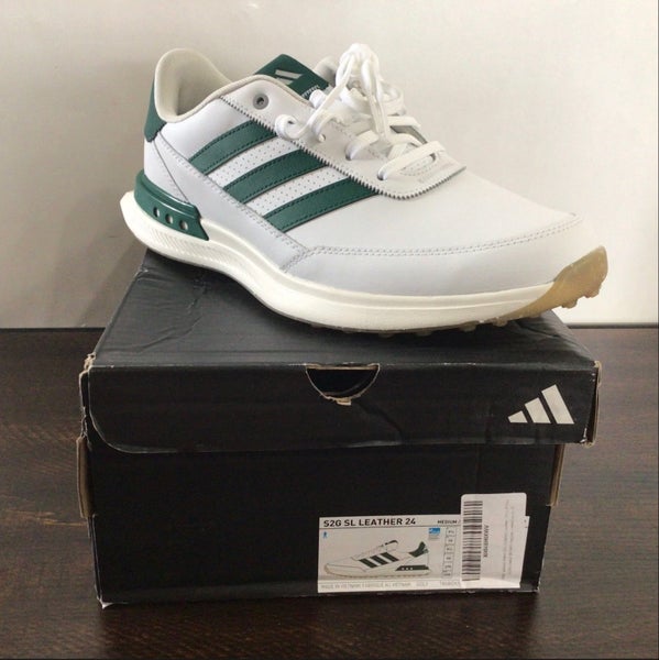 Men's Size M 10 Adidas S2G Spikeless Leather Golf Shoes White Green  (New)