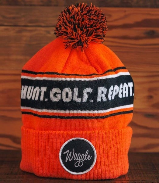 Waggle "Hunt and Golf" Pom Fleece Lined Beanie Winter Hat Orange One Size NEW