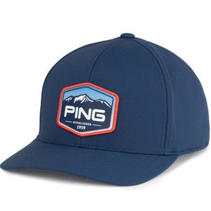 PING Four Peaks Patch Flexfit 110 Snapback Adjustable Golf Hat Cap Navy NEW