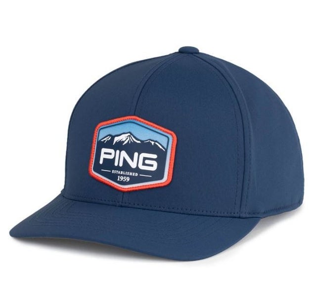PING Four Peaks Patch Flexfit 110 Snapback Adjustable Golf Hat Cap Navy NEW