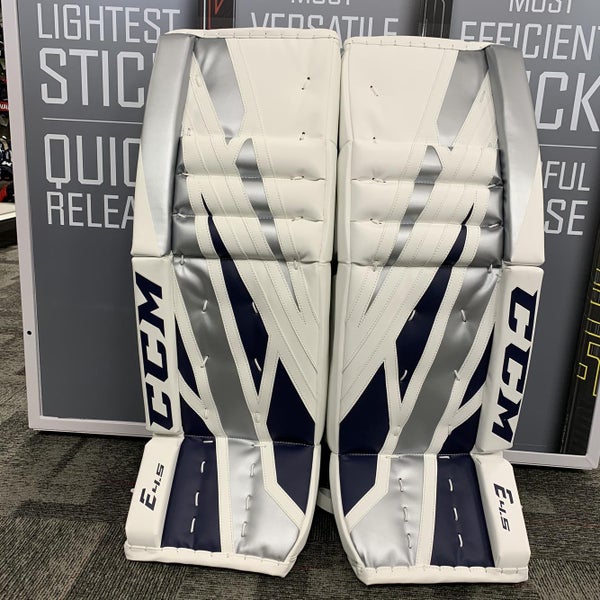 CCM Extreme Flex E4.5 Senior Goalie Pads | White/Silver/Navy (READ DESCRIPTION)
