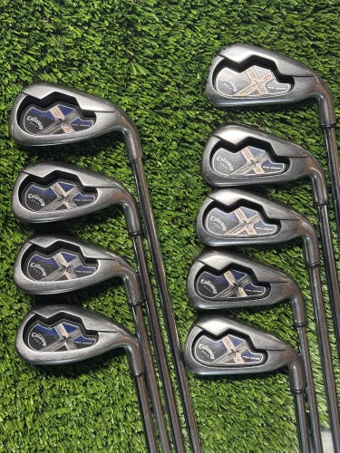 Right Handed Callaway X-18 Iron Set 3-PW, SW Steel Shaft Regular Flex Very Good