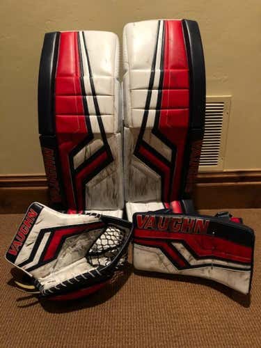 Vaughn Pro V Elite 2 Goalie Set – Size 34+2 | Pro Stock | Red, White & Blue (READ DESCRIPTION)