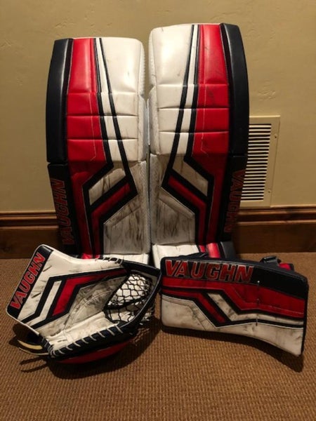 Vaughn Pro V Elite 2 Goalie Set – Size 34+2 | Pro Stock | Red, White & Blue (READ DESCRIPTION)