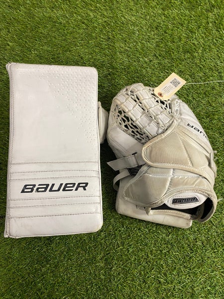 White Junior Bauer GSX Goalie Gloves & Blockers Full Right (Used)
