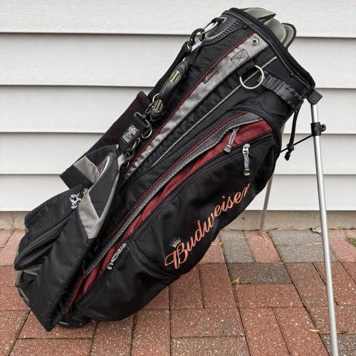 Budweiser Datrek Stand Carry Golf Bag 13 Way Dividers Black Red Izzo Straps