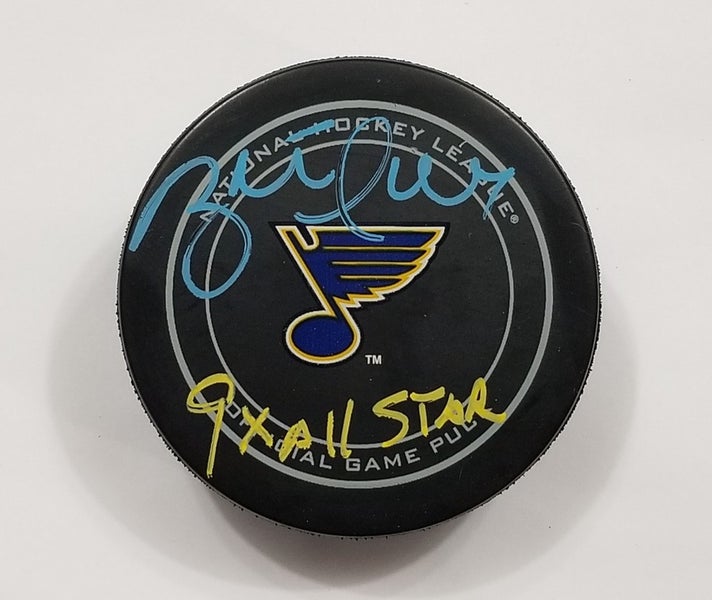 BRETT HULL Autographed St. Louis Blues NHL Hockey Game Puck Signed 9x All Star