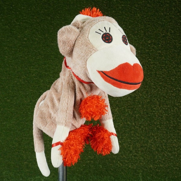 DAPHNE MONKEY DRIVER HEADCOVER SOCKIES LIGHT BROWN / RED / WHITE ~ LOOK!!