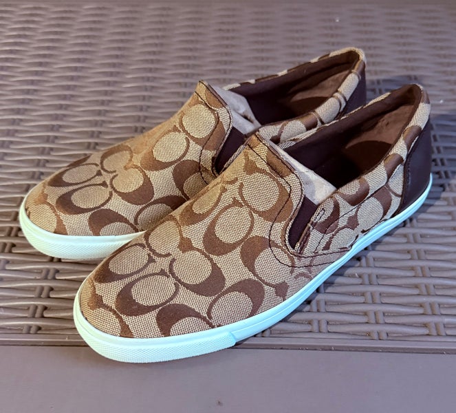 WOMENS COACH ALEVRA SIGNATURE LOGO CANVAS & LEATHER SLIP-ON SNEAKERS US SIZE 7.5