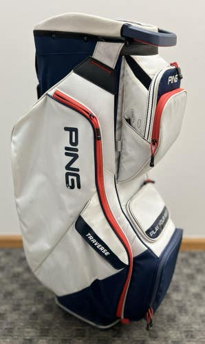 PING Traverse Cart Golf Bag 14-Way Dividers Blue/White/Red Single Strap w/Cover