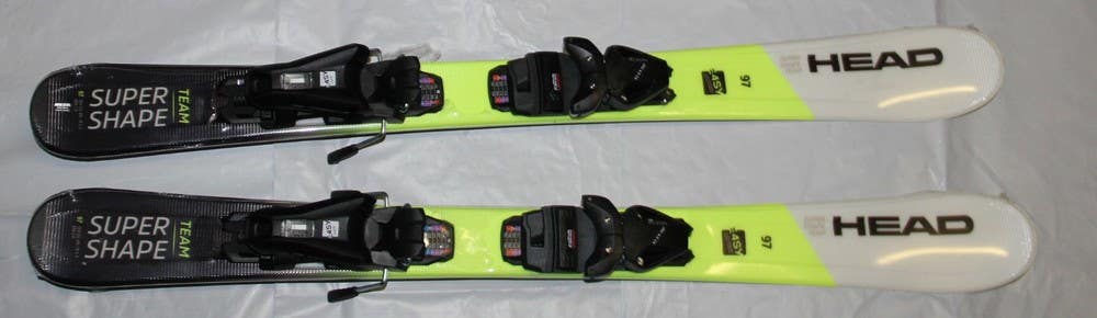NEW Head Supershape kids Skis 97cm + size adjust Jrs 4.5 GW Bindings yel/w/bk b