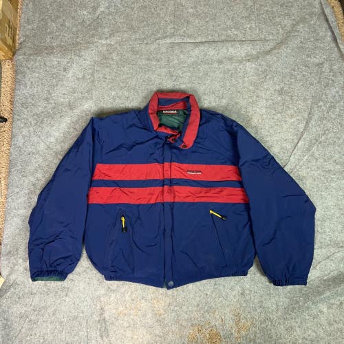 Vtg Nautica Mens Jacket Large Navy Green Puffer Competition Reversible Down Y2K