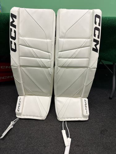 White Senior CCM EFlex 6.5 Goalie Leg Pads (New) | 33"+1"