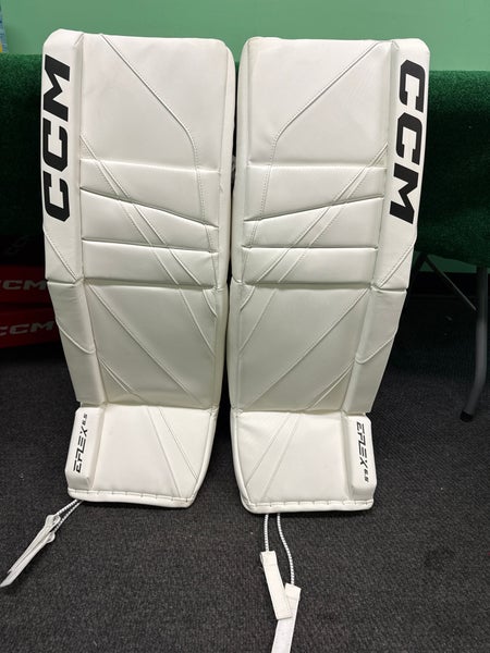 White Senior CCM EFlex 6.5 Goalie Leg Pads (New) | 33"+1"