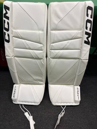 White Intermediate CCM EFlex 6.5 Goalie Leg Pads (New) | 32"+1"