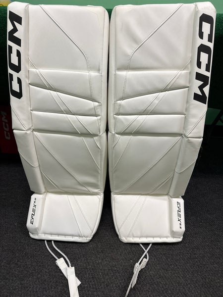 White Intermediate CCM EFlex 6.5 Goalie Leg Pads (New) | 32"+1"