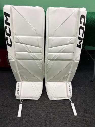 White Senior CCM EFlex 6.5 Goalie Leg Pads (New) | 34"+1"