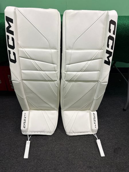 White Senior CCM EFlex 6.5 Goalie Leg Pads (New) | 34"+1"