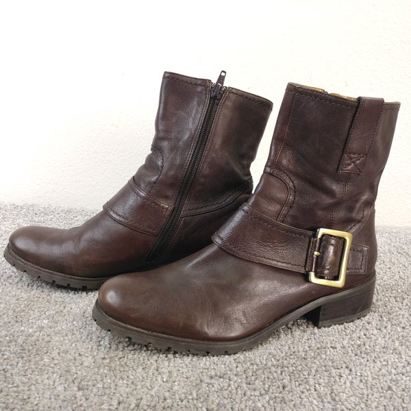 Anthropologie Biviel Boots Womens Size 37 EU Shoes Brown Leather Buckle Zip