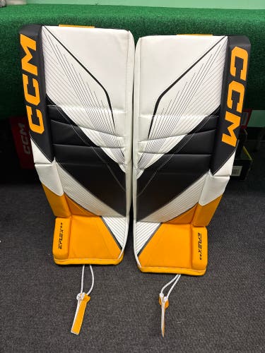 Black & Yellow Intermediate CCM EFlex 6.9 Goalie Leg Pads (New) | 31"+1"