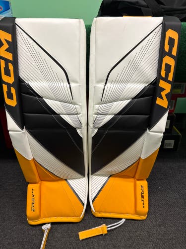 Black & Yellow Intermediate CCM EFlex 6.9 Goalie Leg Pads (New) | 32"+1"
