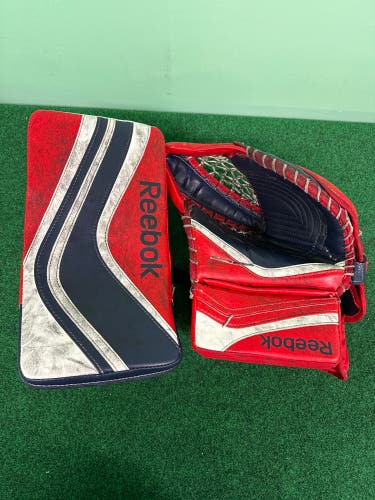 Red Senior Reebok Premier XLT Goalie Glove & Blocker Set Regular (Used) Pro Stock