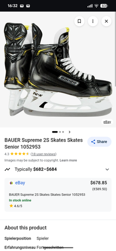 Bauer Supreme 2S Hockey Skates Regular Width 9 (New)