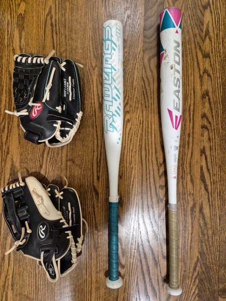 Softball Package Set:  Bats & Gloves - Youth/Girls